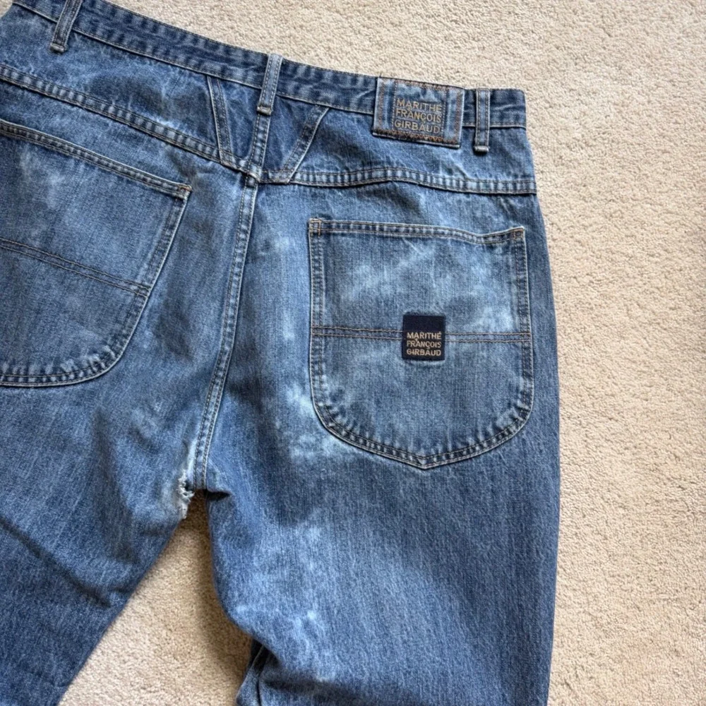 Marithe Francois Girbaud Baggy Wide Leg Denim Jean Medium Wash Distressed Sz 36S